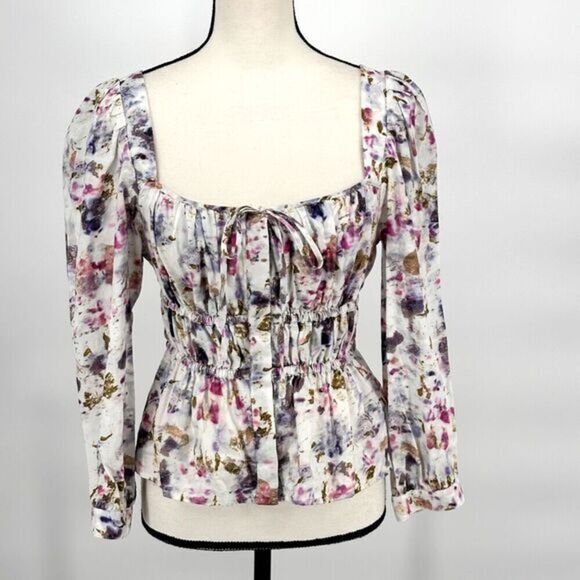 J‎ Crew x Flora Obscura Blouse Cinched-waist Top  Kaleidoscope Floral Size 2 - Picture 4 of 16